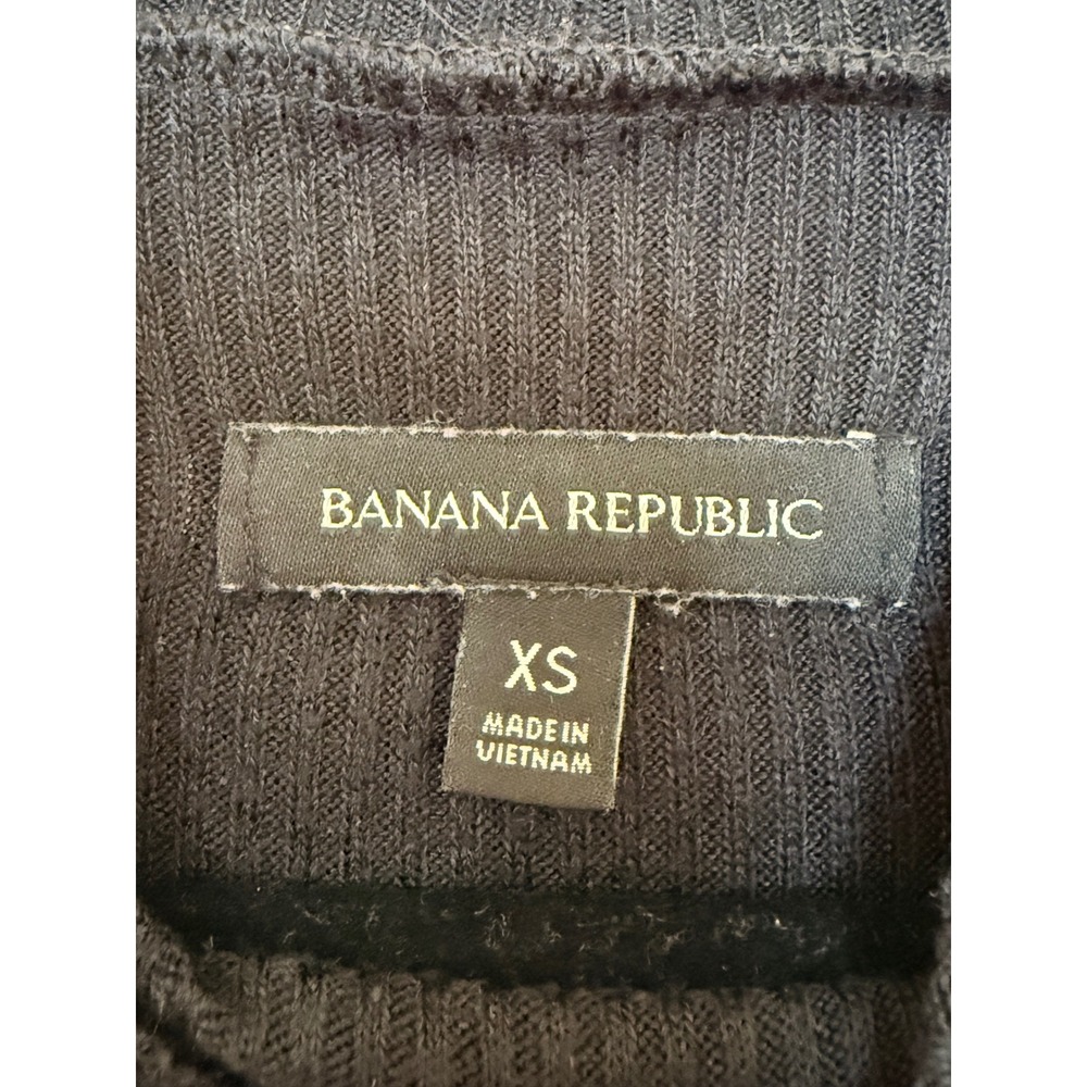 Banana Republic Black Ribbed Mock Neck Midi Dress 3/4 Sleeve XS - Picture 3 of 4